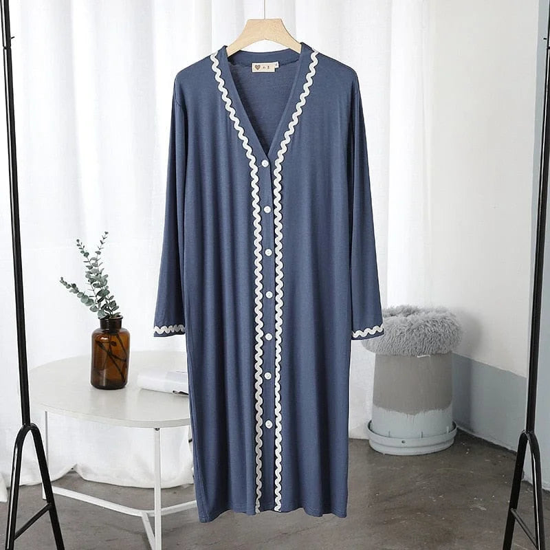 Chemise de nuit avec garniture décorative - bleu / s