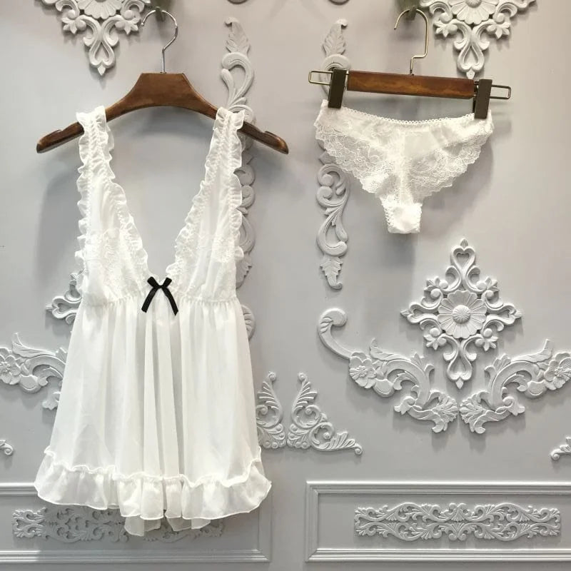 Chemise de nuit courte en dentelle - blanc / universel