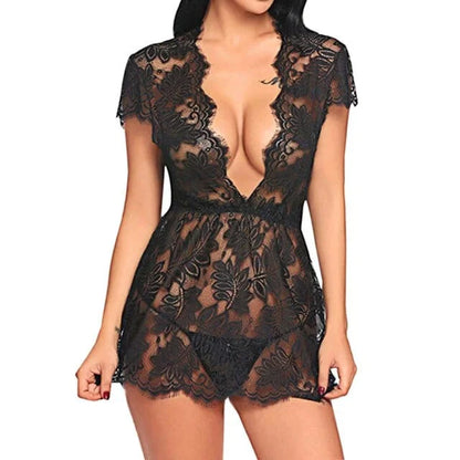 Chemise de nuit en dentelle - noir / s