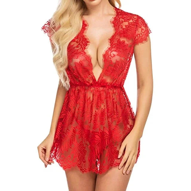 Chemise de nuit en dentelle - rouge / s