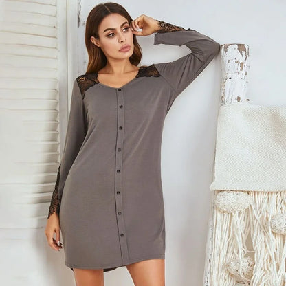 Chemise de nuit pour femme à manches longues - marron / s