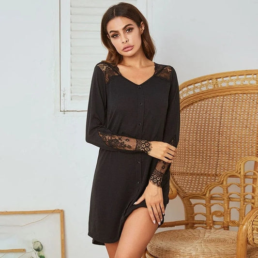 Chemise de nuit pour femme à manches longues - noir / s