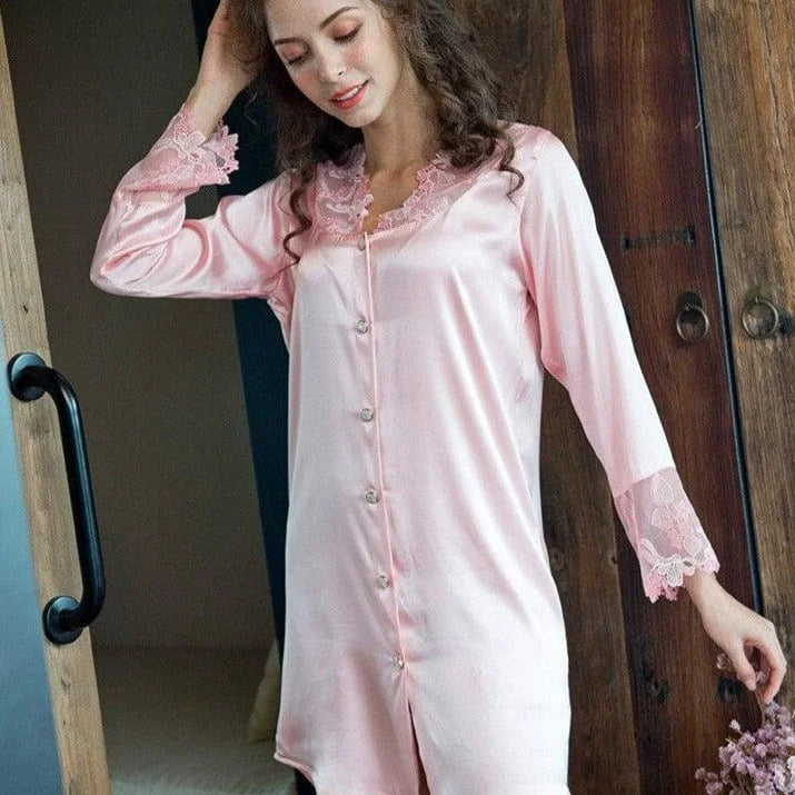 Chemise de nuit pour femme boutonnée - rose / s