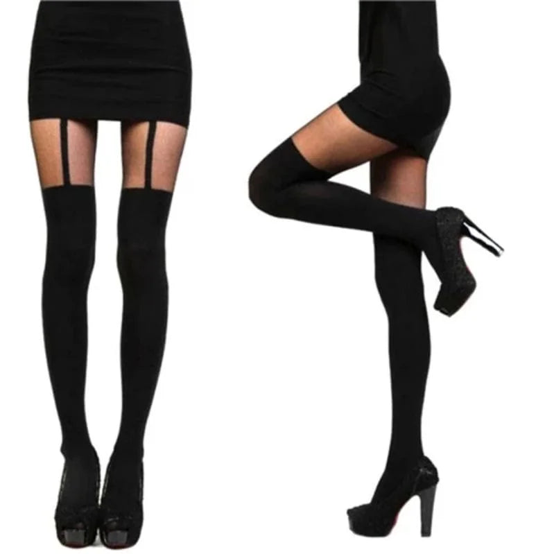 Collants effet porte-jarretelles - noir / universel