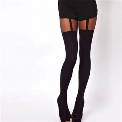 Collants effet porte-jarretelles - noir / universel