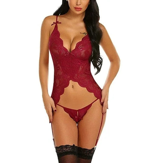 Corset en dentelle délicate - rouge / s