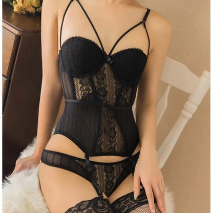 Corset pour femme avec des bretelles décoratives - noir / s/m