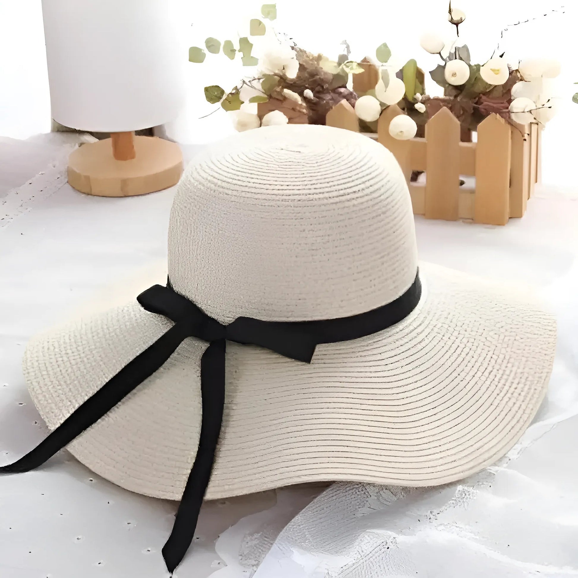 Crème Chapeau de plage avec nœud