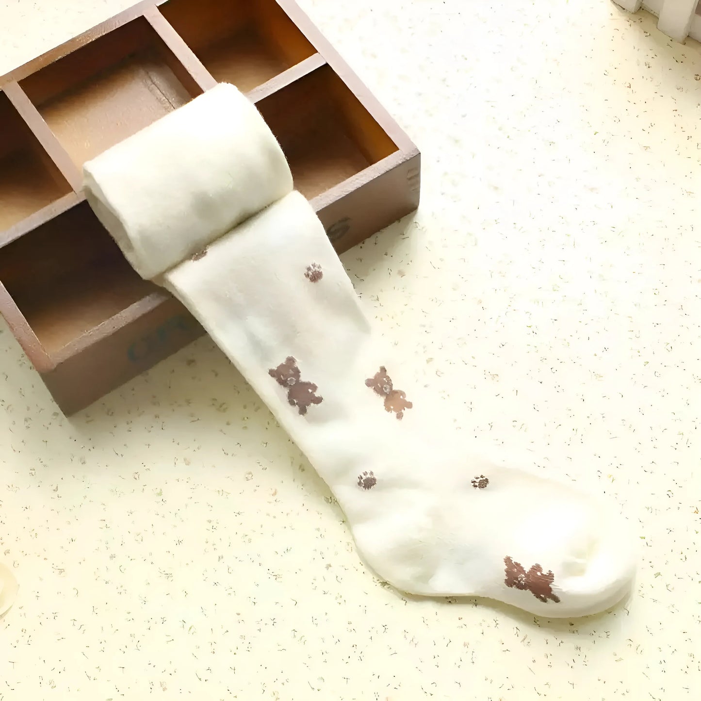 Crème Collants avec imprimé ours pour enfants
