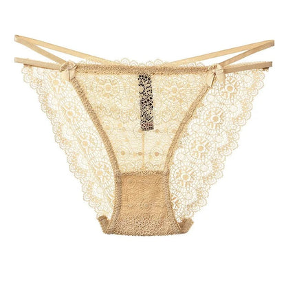 Culotte en dentelle avec des sangles - beige / s