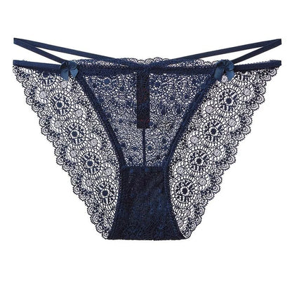 Culotte en dentelle avec des sangles - bleu marine / s