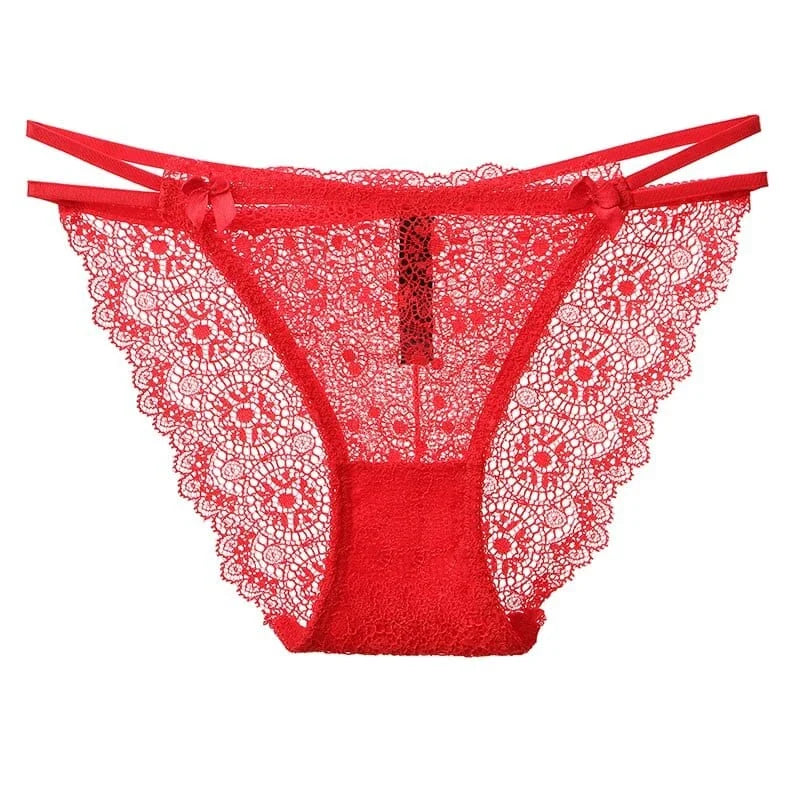 Culotte en dentelle avec des sangles - rouge / s