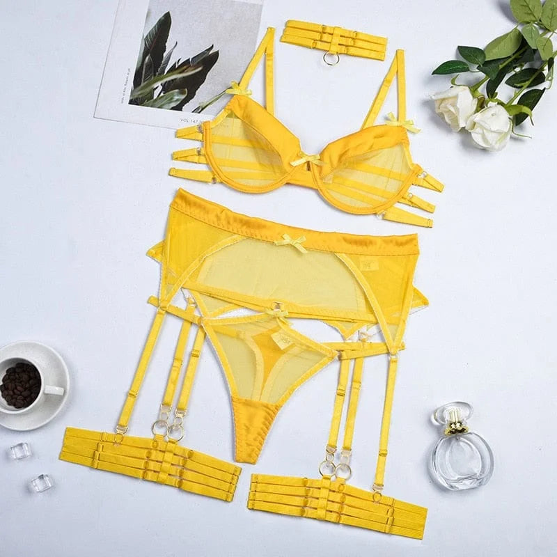 Ensemble de lingerie 3 pièces en maille avec lanières