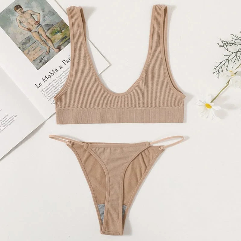 Ensemble de lingerie à rayures - beige / s