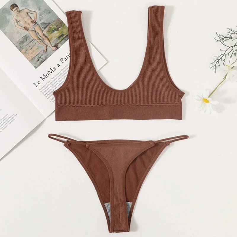 Ensemble de lingerie à rayures - marron / s