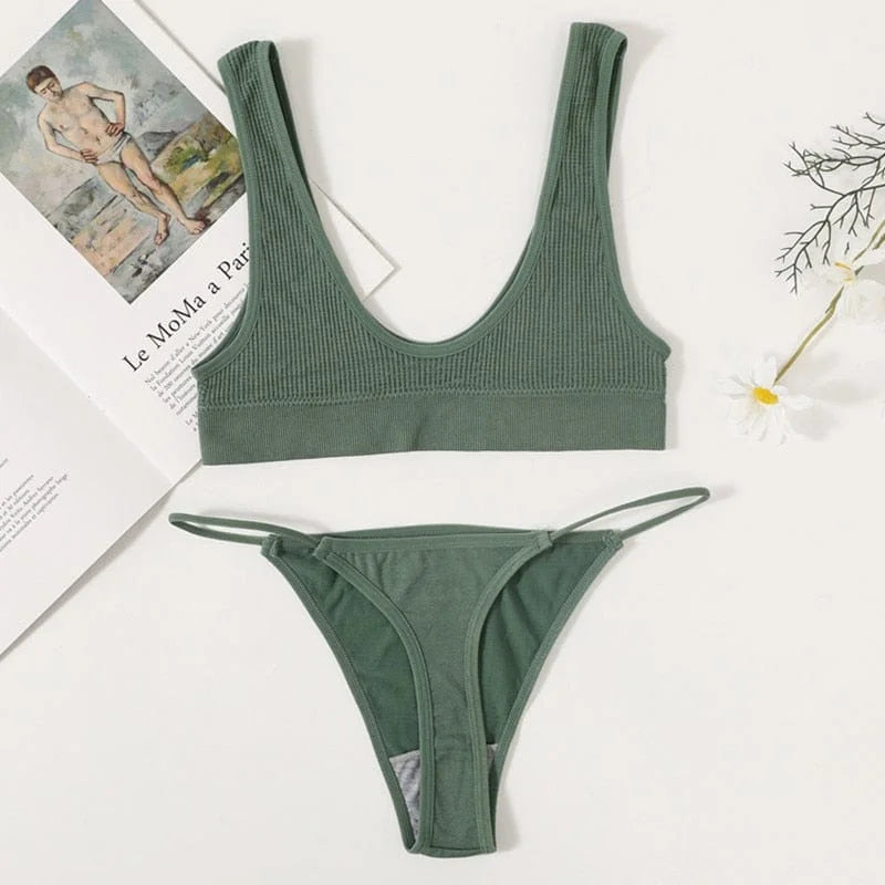 Ensemble de lingerie à rayures - vert / s