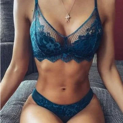 Ensemble de lingerie avec bordure en dentelle - bleu / s