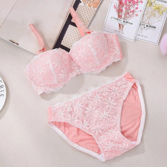 Ensemble de lingerie avec bordure en dentelle - rose / 85b