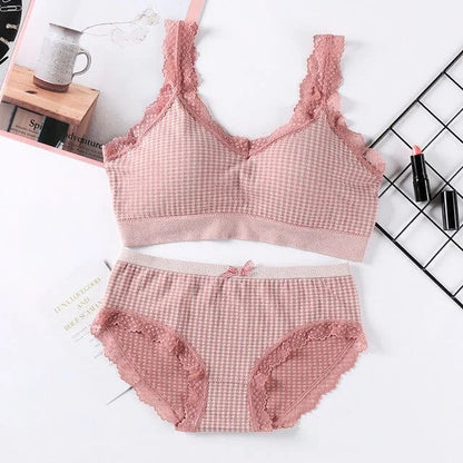 Ensemble de lingerie avec bordure en dentelle - rose / universel