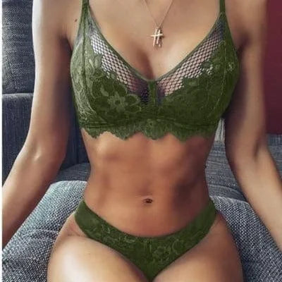 Ensemble de lingerie avec bordure en dentelle - vert / s