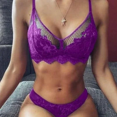 Ensemble de lingerie avec bordure en dentelle - violet / s