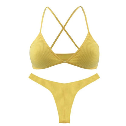 Ensemble de lingerie avec bretelles croisées - jaune / s