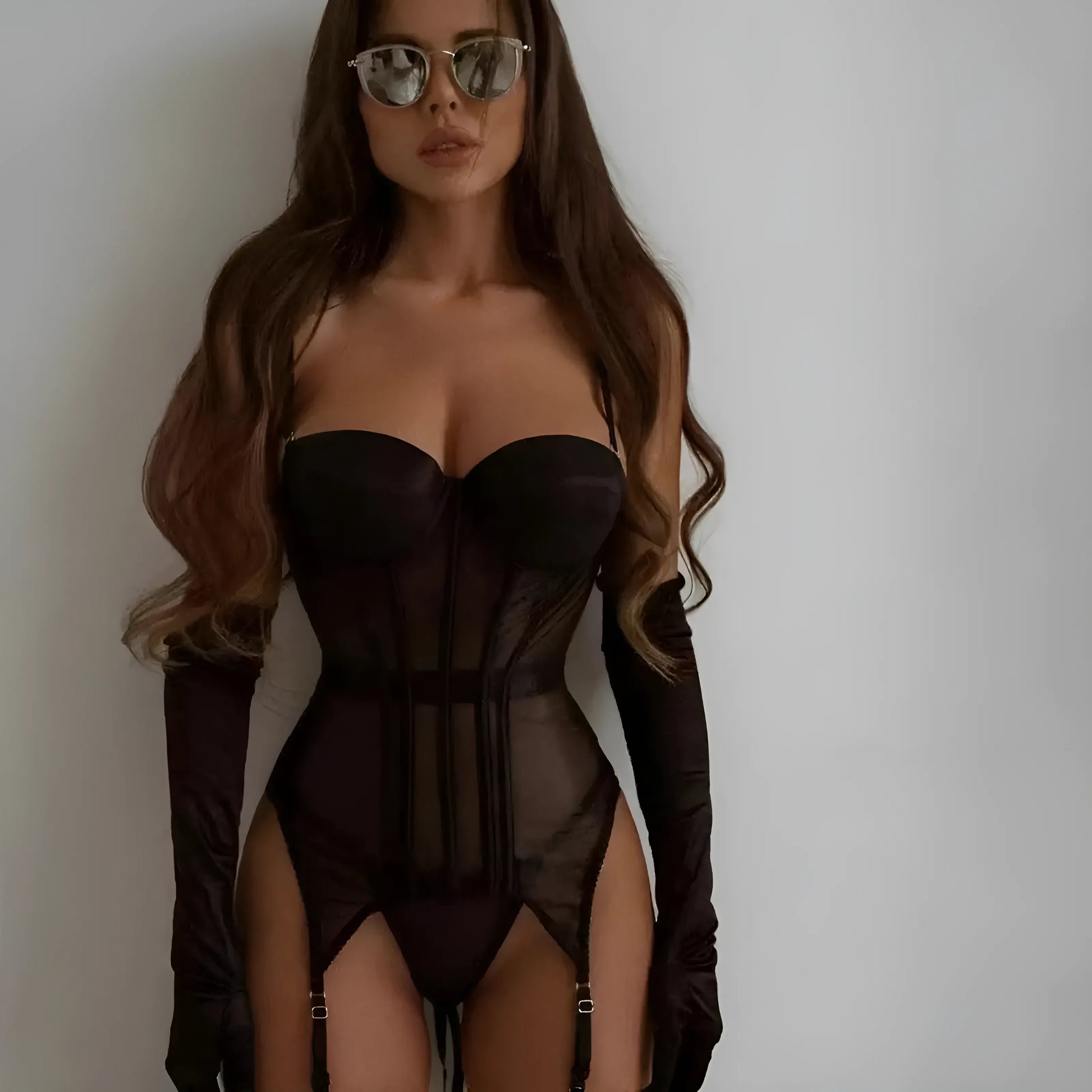  Ensemble de lingerie en corset en dentelle noire