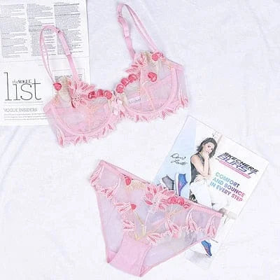 Ensemble de lingerie en dentelle à motif floral - rose / 85b