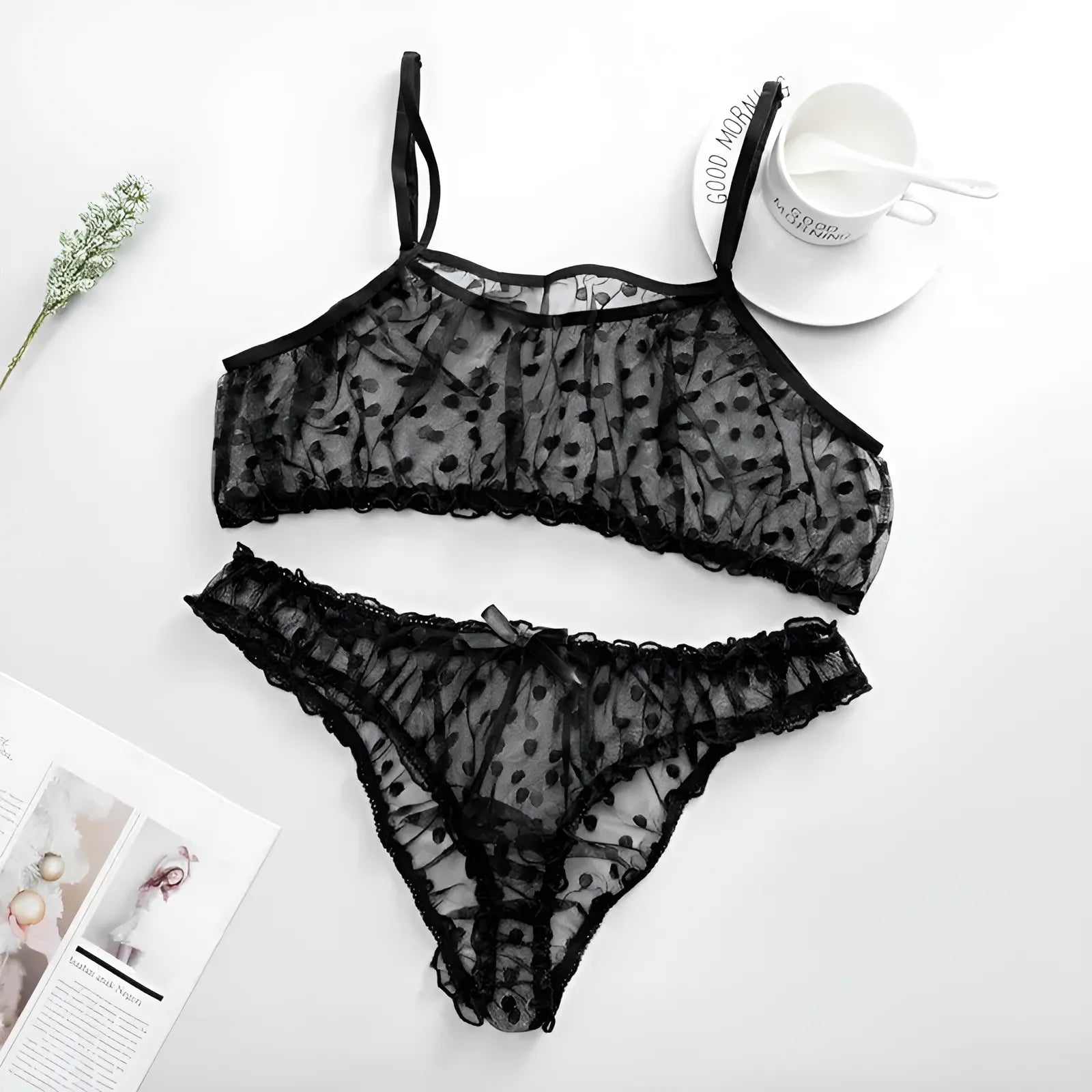 Ensemble de lingerie en dentelle à pois