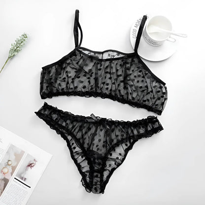  Ensemble de lingerie en dentelle à pois