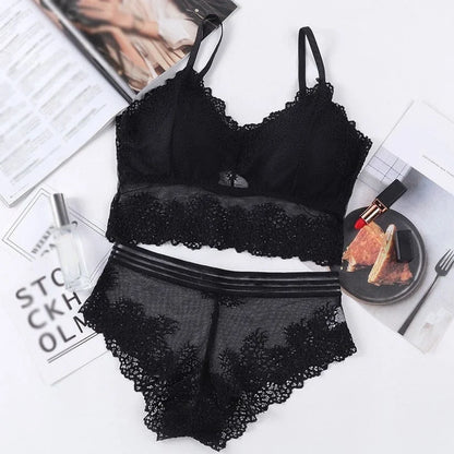 Ensemble de lingerie en dentelle avec bande élastique - noir / universel