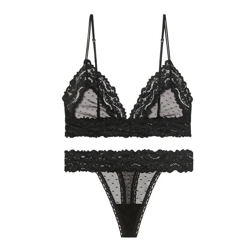 Ensemble de lingerie en dentelle avec des bonnets triangulaires - noir / s