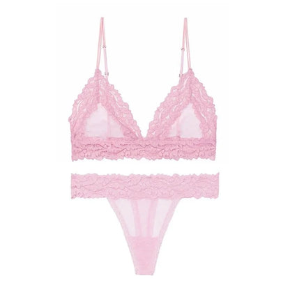 Ensemble de lingerie en dentelle avec des bonnets triangulaires - rose / s