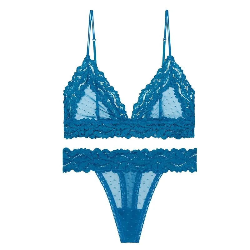 Ensemble de lingerie en dentelle avec des bonnets triangulaires - turquoise / s