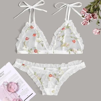 Ensemble de lingerie en dentelle avec des bretelles attachées - blanc / s