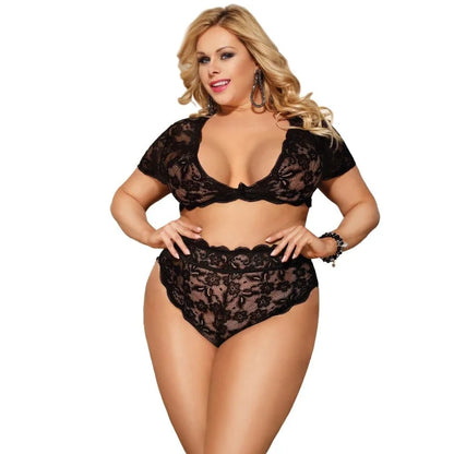 Ensemble de lingerie en dentelle avec des épaules couvertes en grandes tailles - noir / xs/s