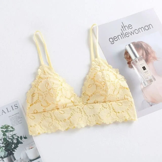 Ensemble de lingerie en dentelle avec des fleurs - jaune / s