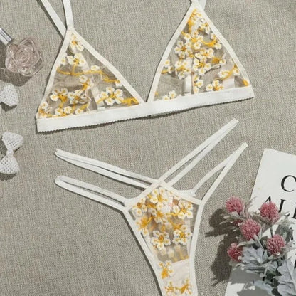 Ensemble de lingerie en dentelle avec des fleurs jaunes - jaune / s