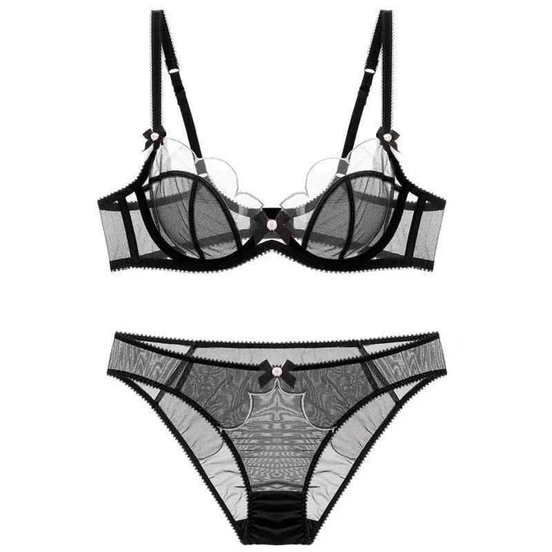 Ensemble de lingerie en dentelle avec des noeuds - noir / 85b