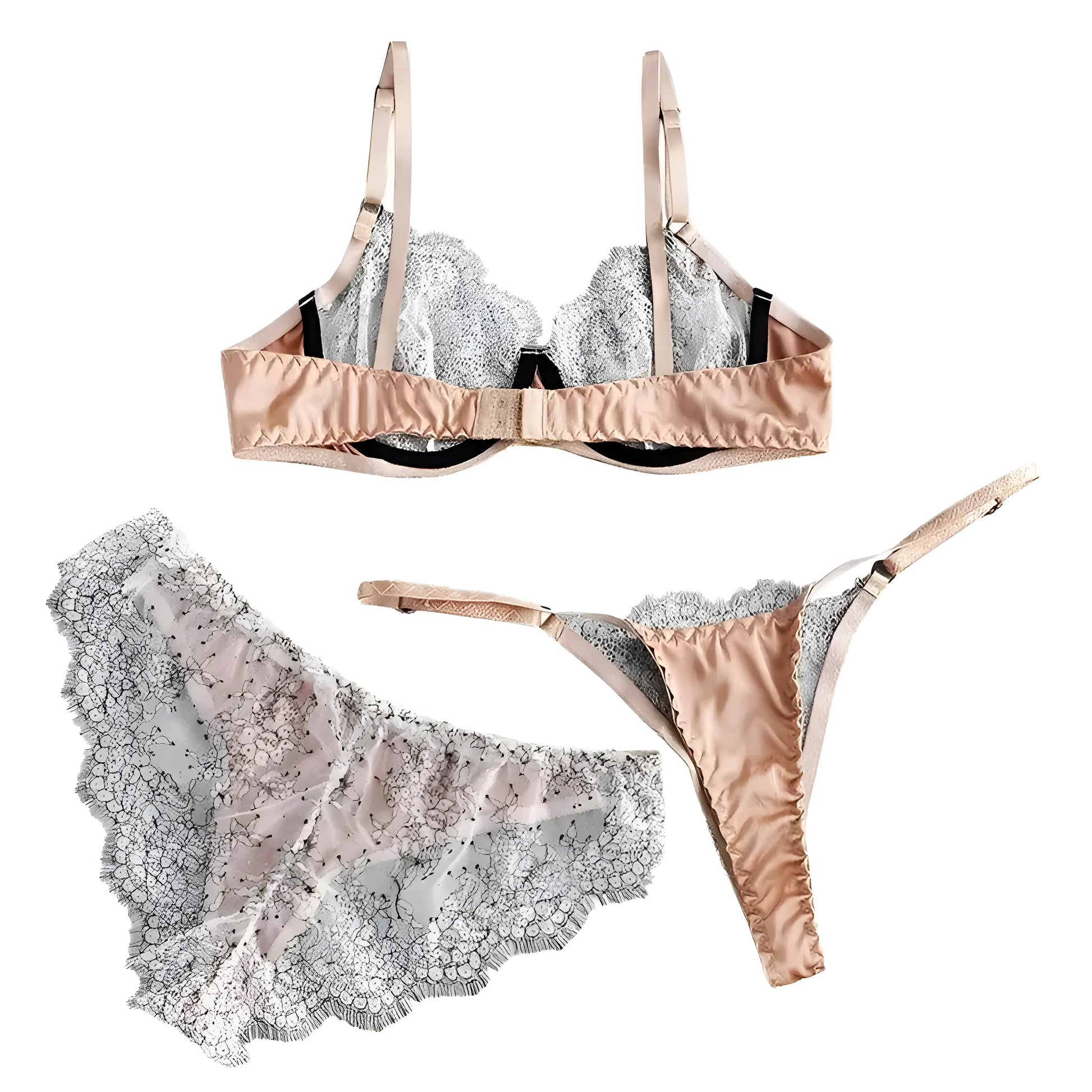  Ensemble de lingerie en dentelle avec deux styles de culottes