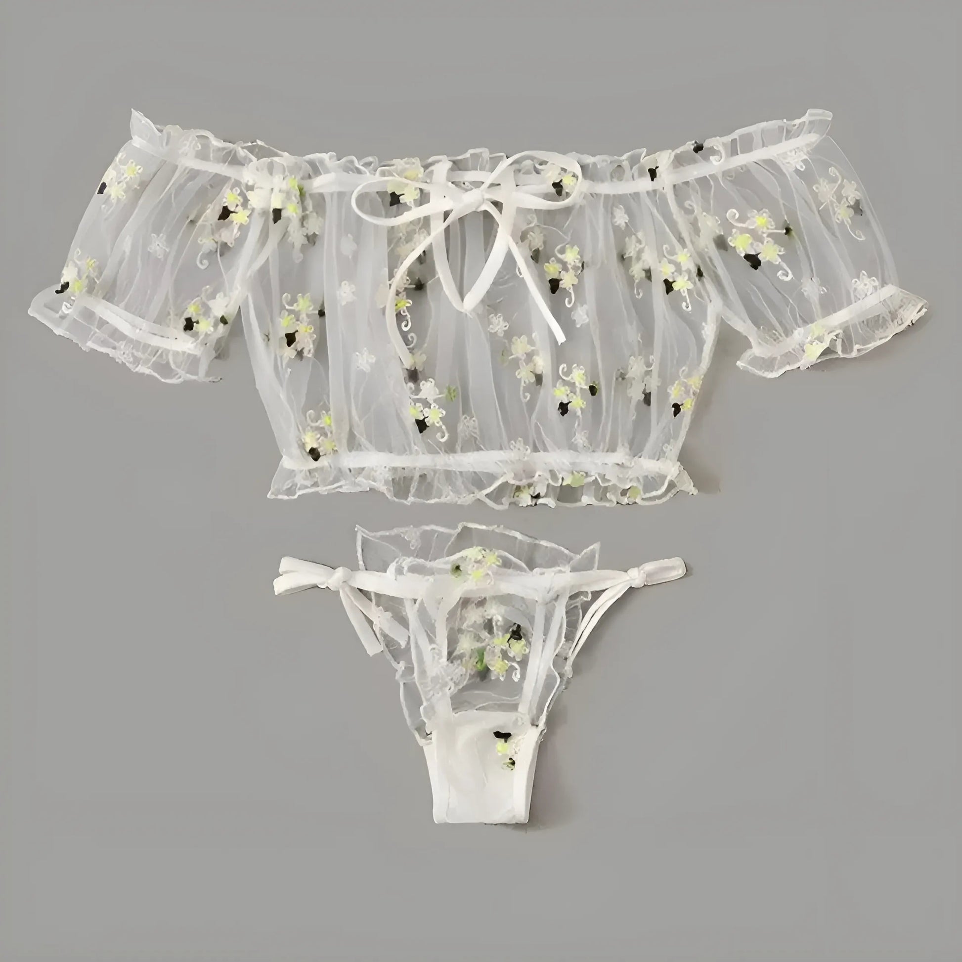  Ensemble de lingerie en dentelle avec imprimé floral délicat