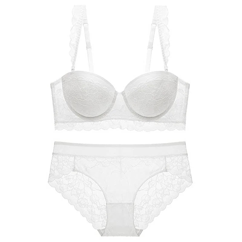 Ensemble de lingerie en dentelle avec un soutien-gorge plongeant - blanc / 85a