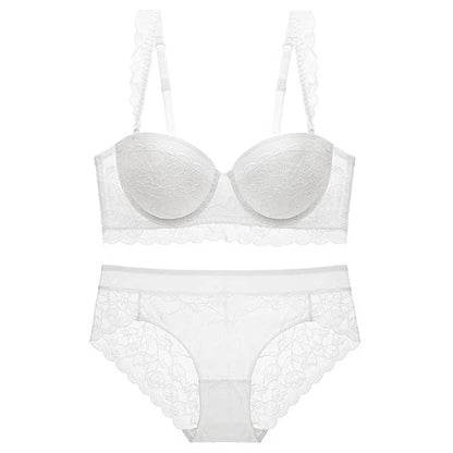 Ensemble de lingerie en dentelle avec un soutien-gorge plongeant - blanc / 85a