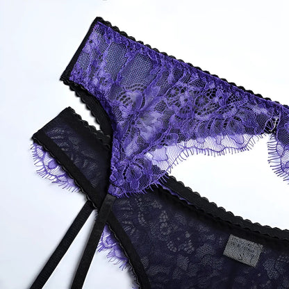  Ensemble de lingerie en dentelle bicolore 3 pièces