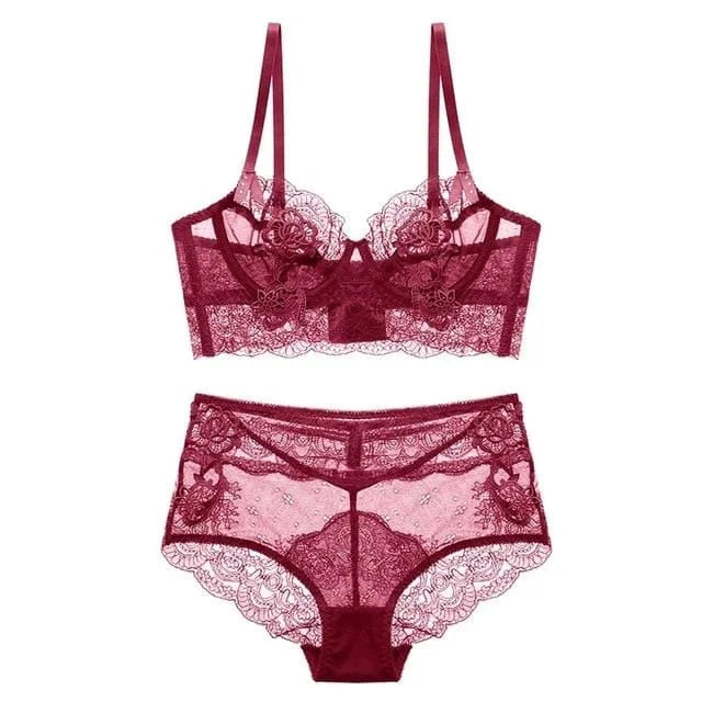 Ensemble de lingerie en dentelle - bourgogne / 85b