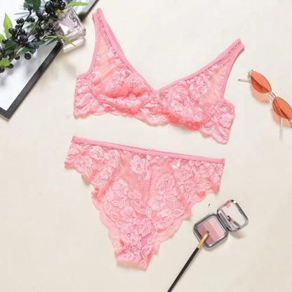 Ensemble de lingerie en dentelle en couleur néon - rose / s