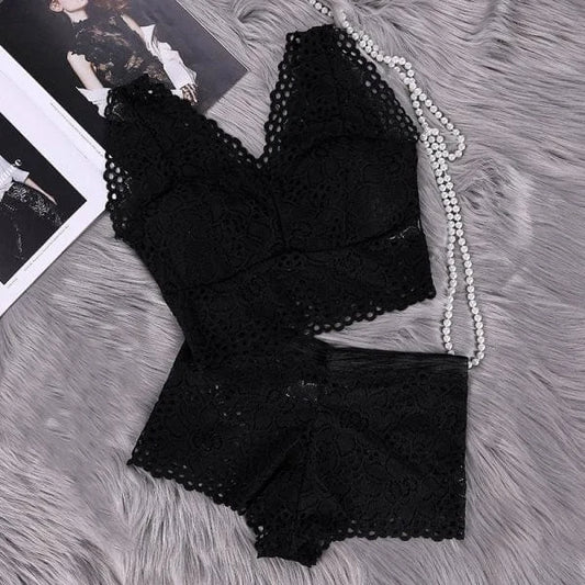 Ensemble de lingerie en dentelle couvrante - noir / universel