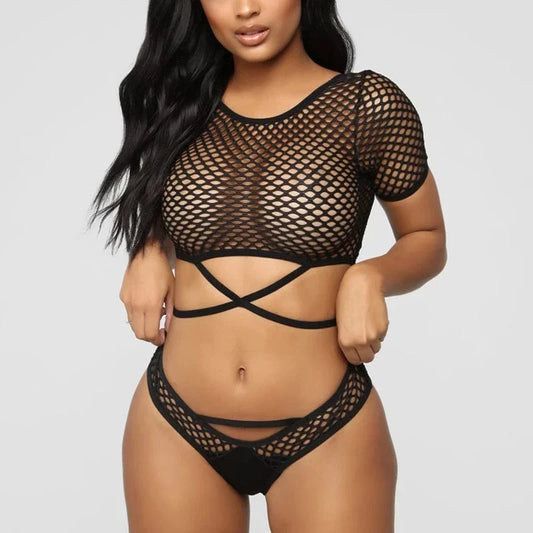 Ensemble de lingerie en dentelle et mesh - noir / s