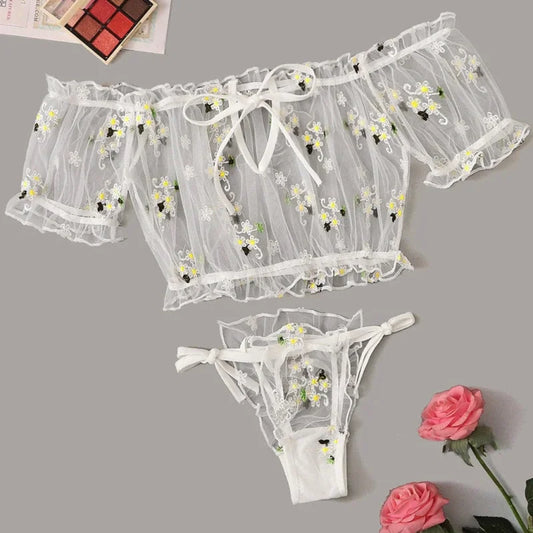 Ensemble de lingerie en dentelle florale délicate - blanc / s