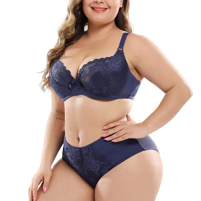 Ensemble de lingerie en dentelle grandes tailles - bleu / 95d